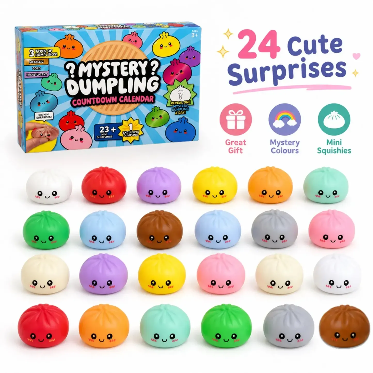 24 colorful mystery dumpling squishy toys