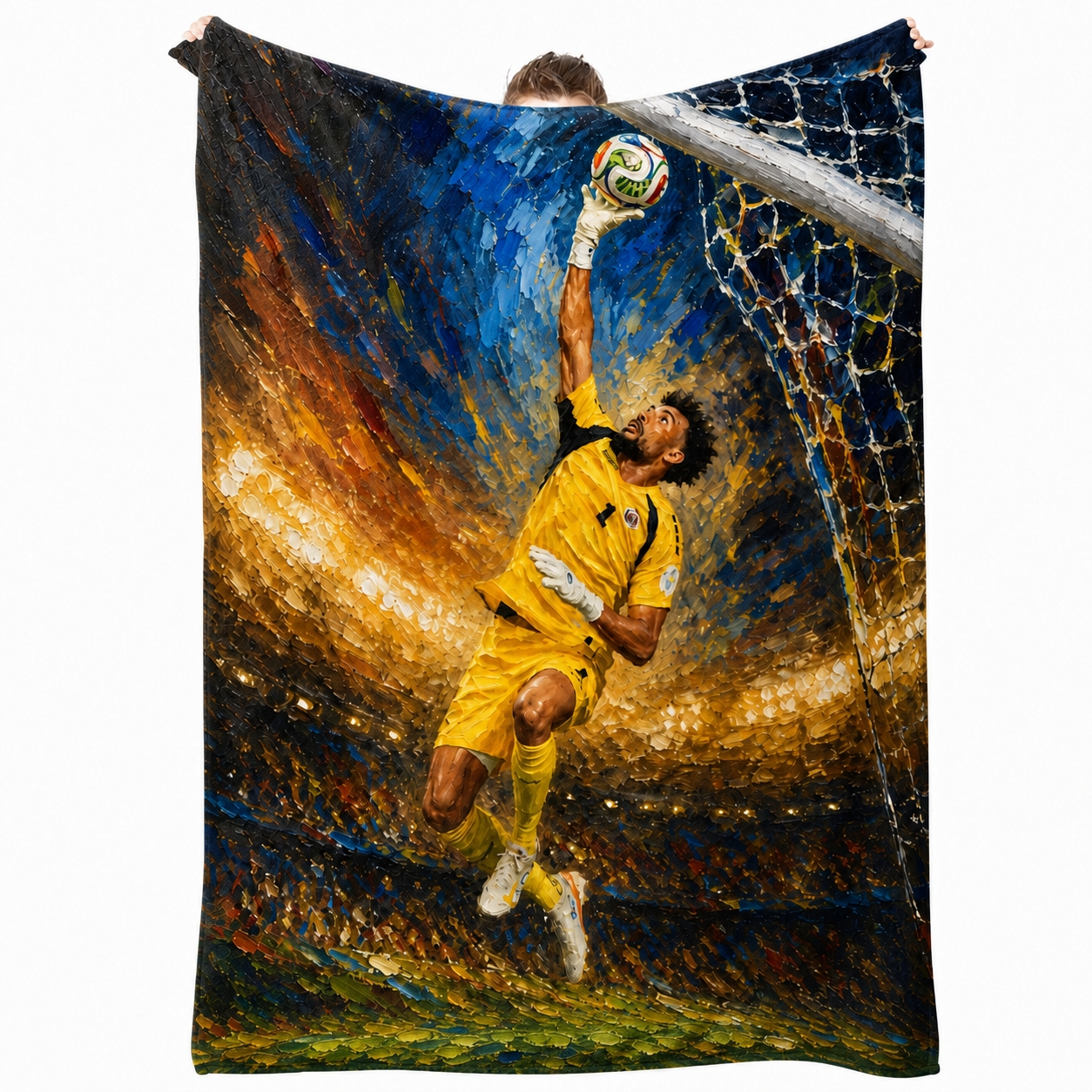 Epic Goalkeeper "The Save" Impasto Oil Painting Fleece Blanket