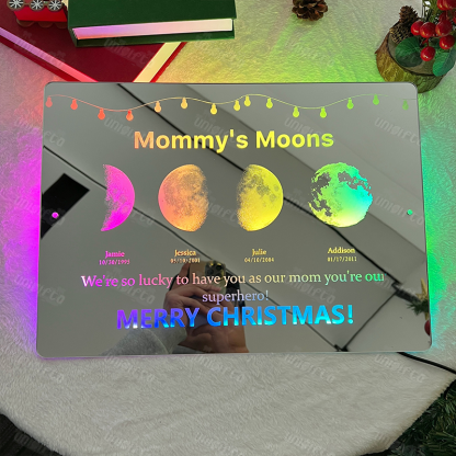 Custom Led Mirror Light Frame with text and date - mommy's moons