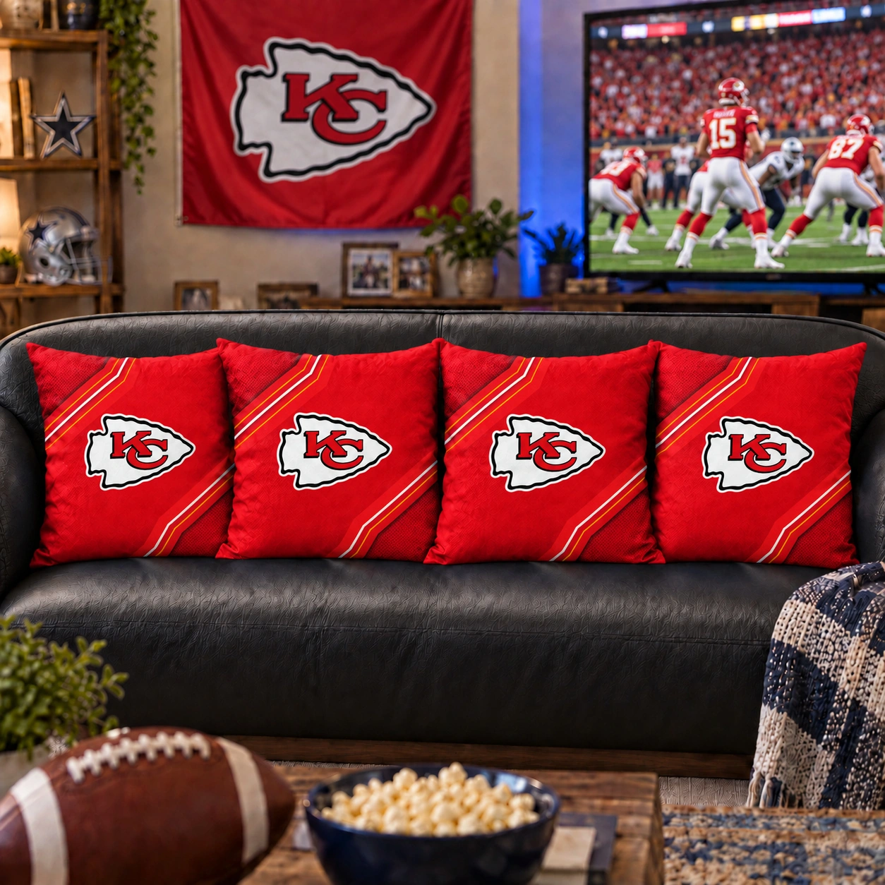 Kansas City Chiefs Football Throw Pillow - styled room view