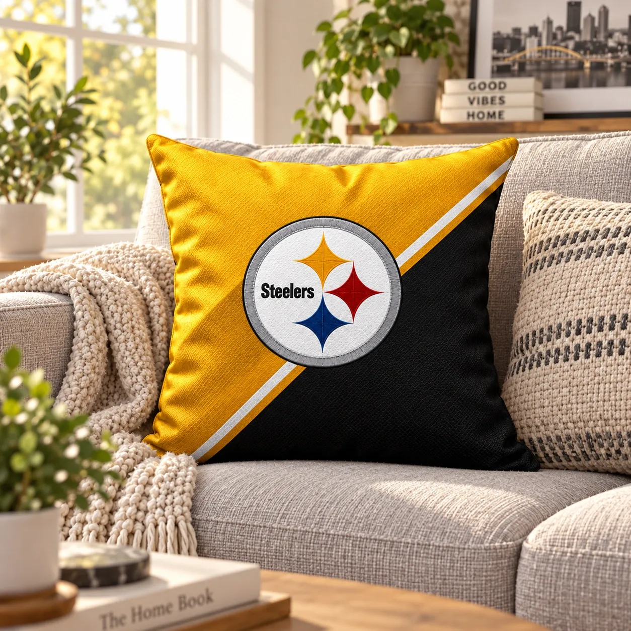 Pittsburgh Steelers Football Throw Pillow - living room sofa styling