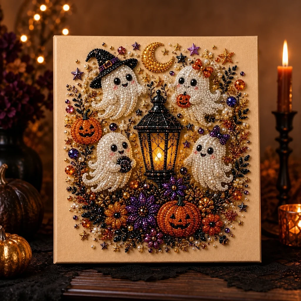 Framed Halloween Ghost Lantern Pearl Art DIY Kit
