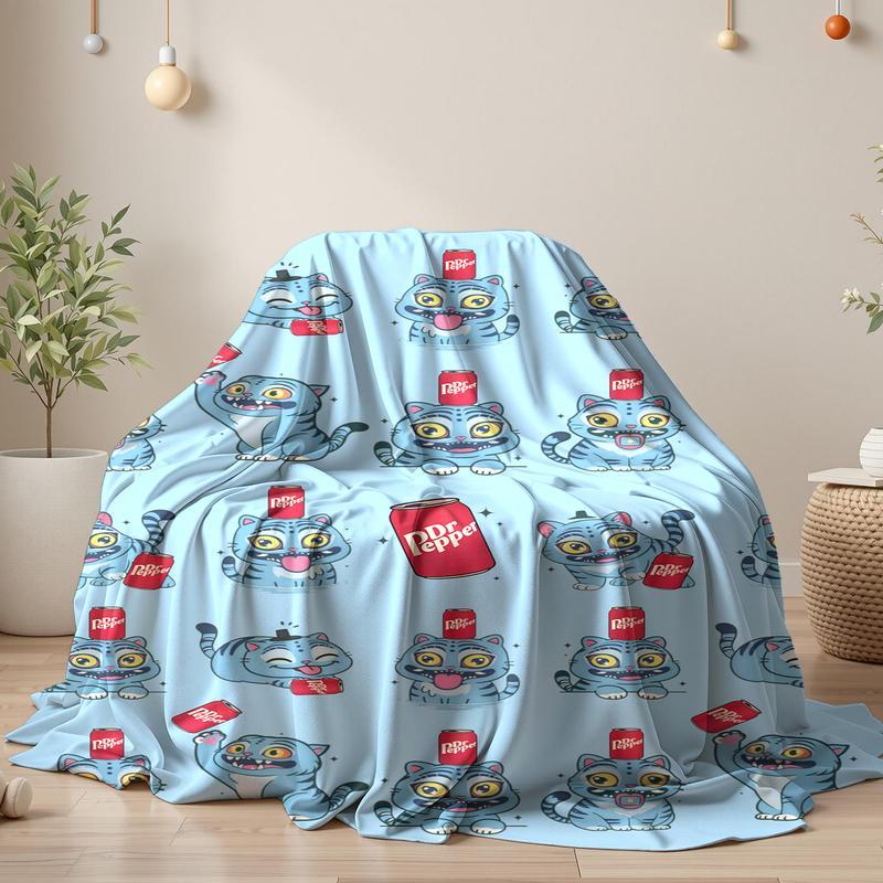 Dr Pepper Cute Cartoon Cat Graphic Blanket (Multiple Colors)