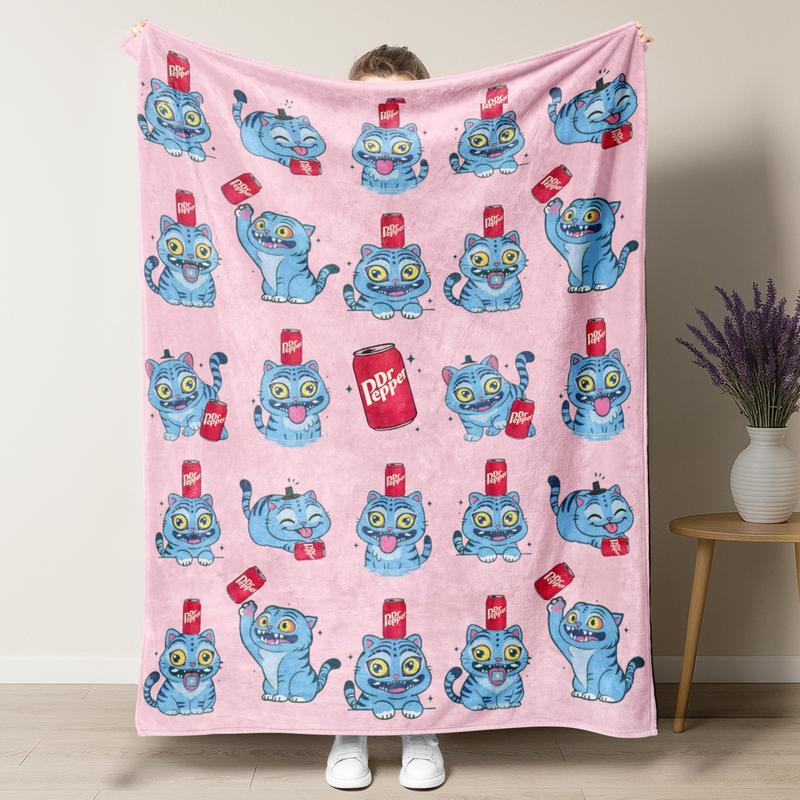 Dr Pepper Cute Cartoon Cat Graphic Blanket (Multiple Colors)