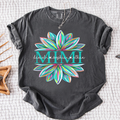 Personalized Colorful Flower Mimi T-Shirt – Custom Grandkids Name Gift Tee