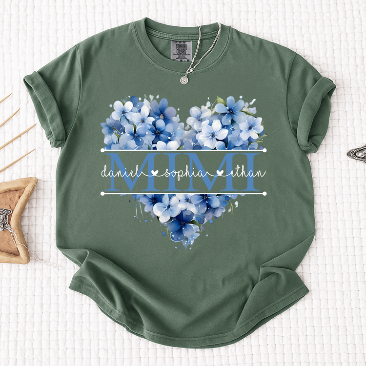 Personalized Floral Heart Mimi Shirt – Custom Grandma Gift with Grandkids’ Names