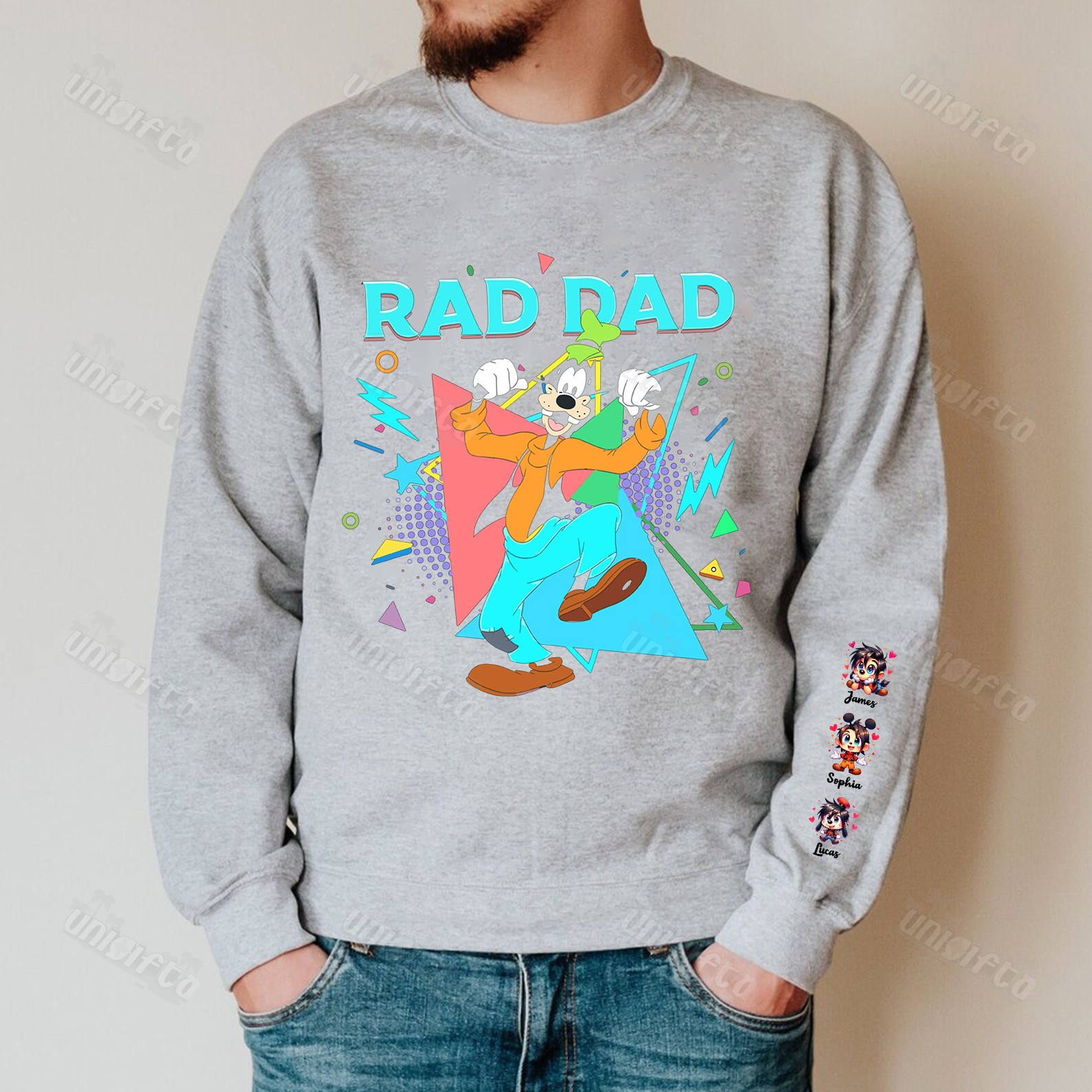 Father's Day Shirt Custom Rad Dad Cute Sweatshirt with Kid's Name on Sleeve