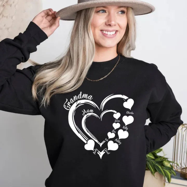 Custom Grandma Heart Sweatshirt Sweatshirt/Hoodie/T-Shirt