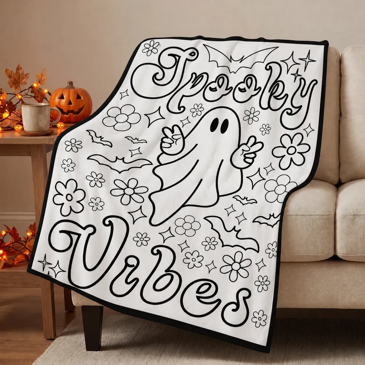 Halloween Coloring Blanket - Spooky Vibes Ghost