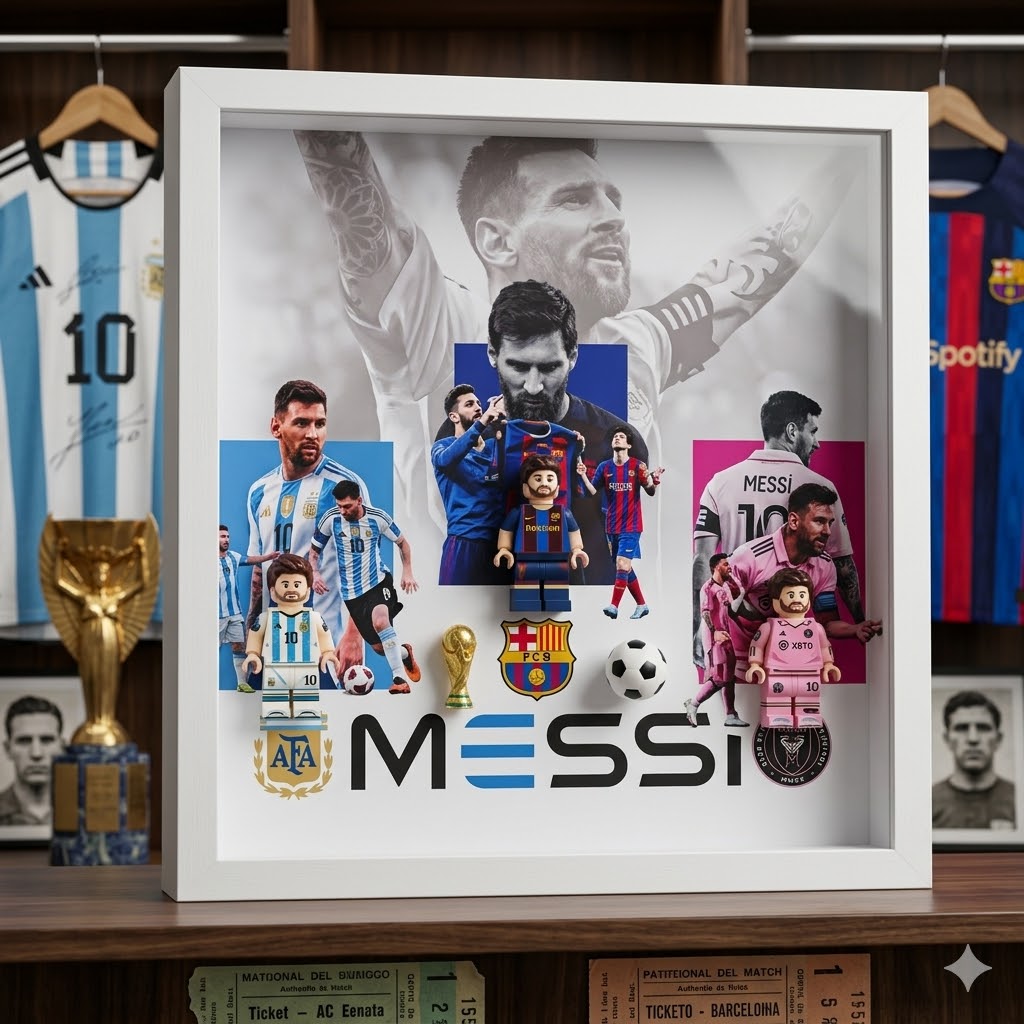 Messi Career Timeline 3D LED Minifigure Shadow Box