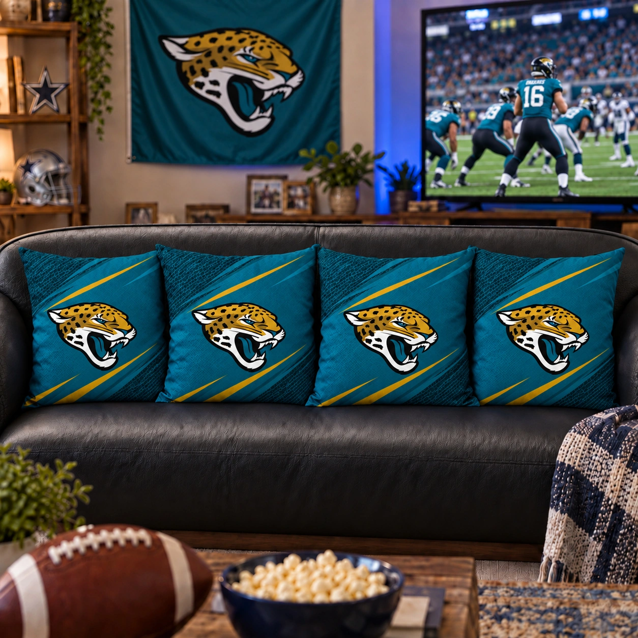 Jacksonville Jaguars Football Throw Pillow - styled room view