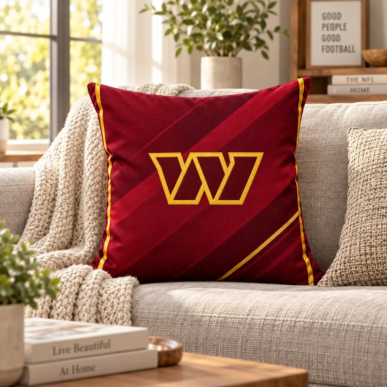 Washington Commanders Football Throw Pillow - living room sofa styling