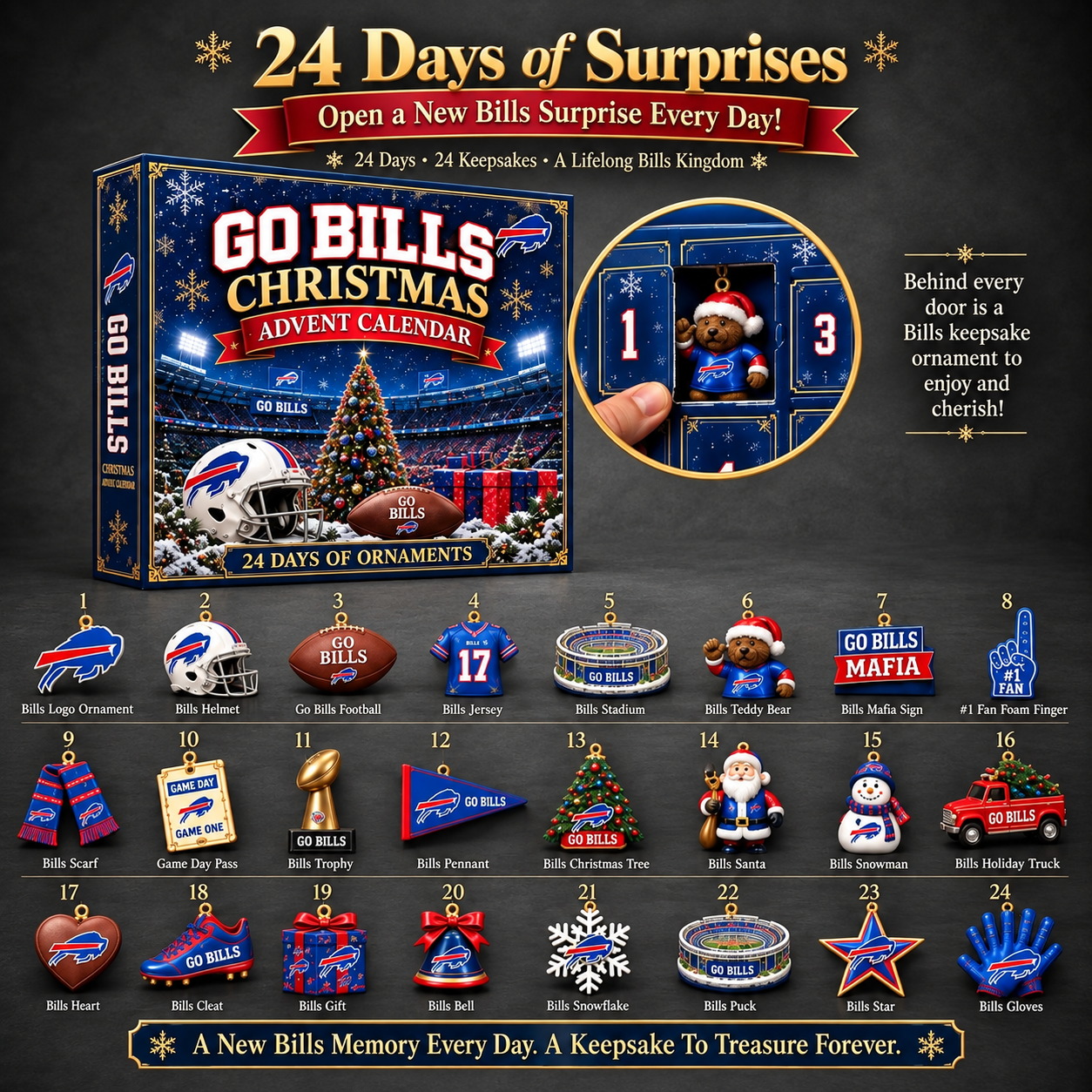 Buffalo Bills Christmas Advent Calendar dark gray studio background