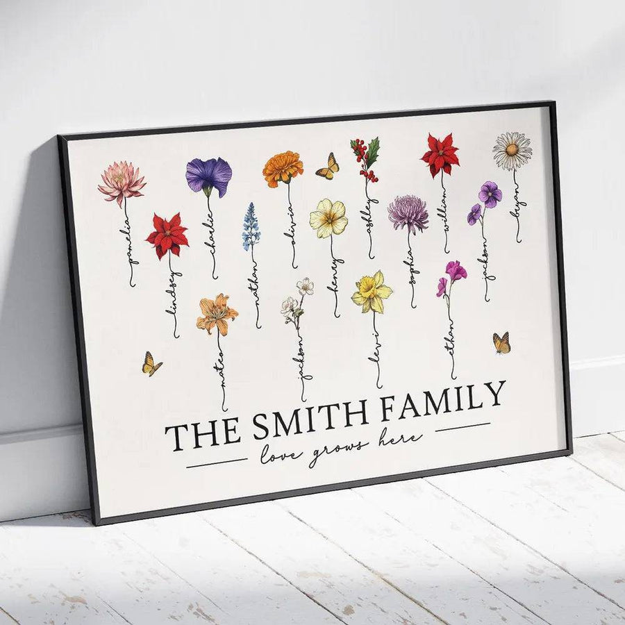 Personalized Birth Month Flower Gift for Grandma or Mom - Beautiful Poster or Canvas