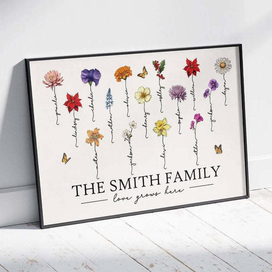Personalized Birth Month Flower Gift for Grandma or Mom - Beautiful Poster or Canvas