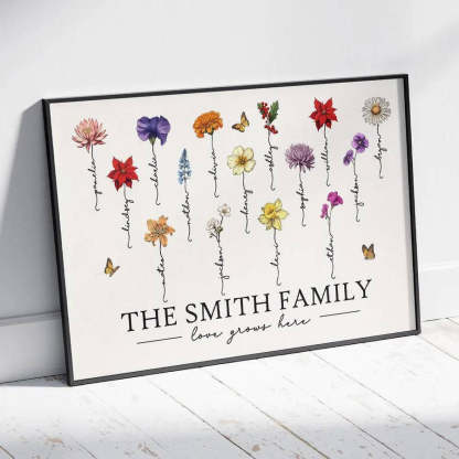 Personalized Birth Month Flower Gift for Grandma or Mom - Beautiful Poster or Canvas