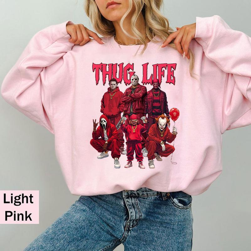 Thug Life Horror Characters Streetwear - Crewneck & Hoodie with Hip-Hop Inspired Graphic