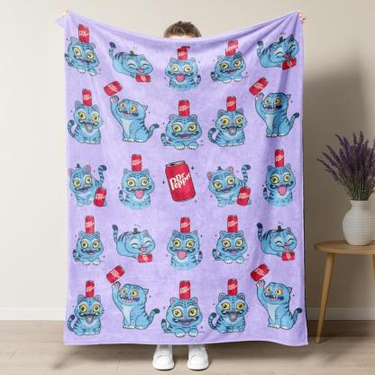 Dr Pepper Cute Cartoon Cat Graphic Blanket (Multiple Colors)