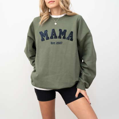 Custom Embroidered Glitter Vinyl MAMA Sweatshirt-Gift For Mom & Grandma