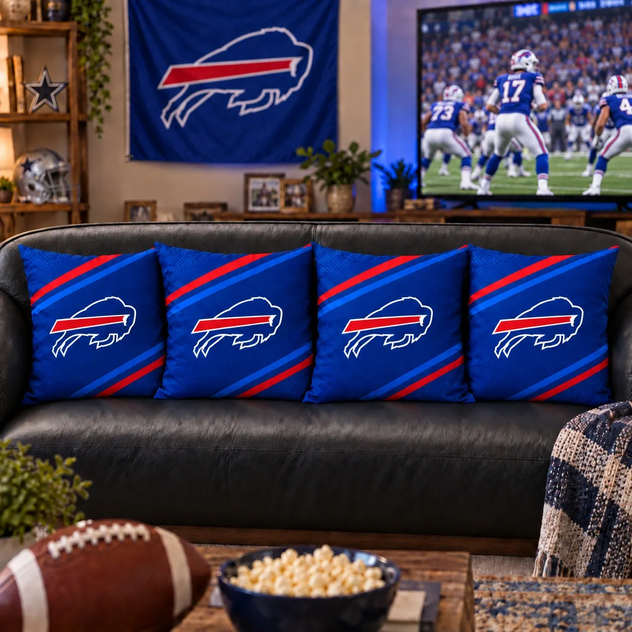 Buffalo Bills Football Throw Pillow - styled room view