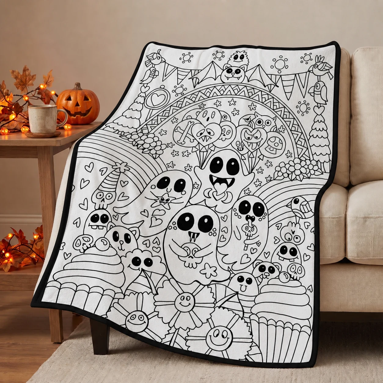 Halloween Coloring Blanket - Ghost Rainbow Party