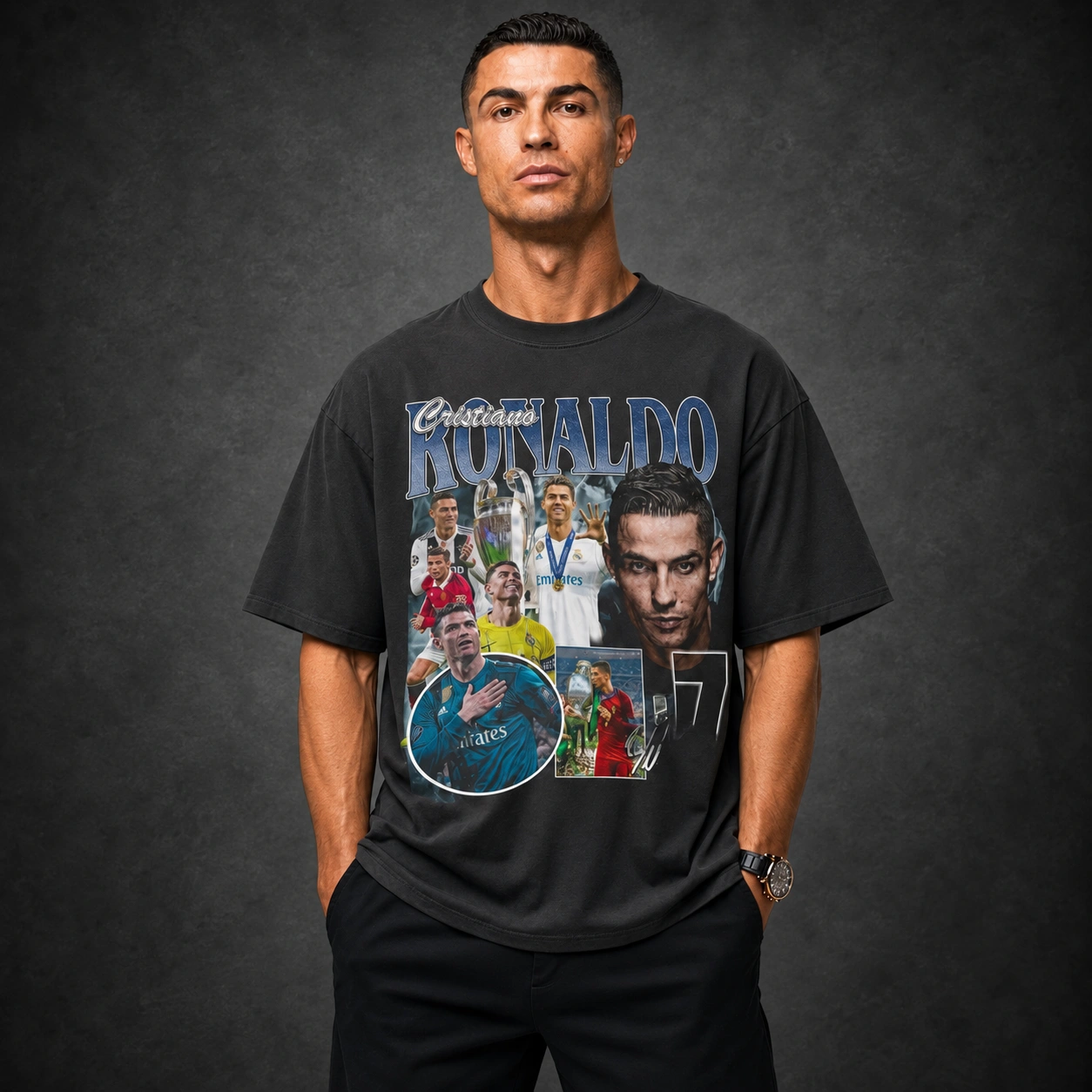 Vintage Portuguese No. 7 Soccer Legend Graphic T-Shirt