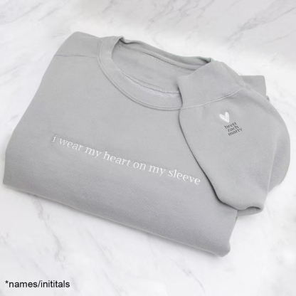 Custom Pet Embroidery Sweatshirt - Personalized Pet Portrait Sleeve Sweatshirt with “I Wear My Heart on My Sleeve”