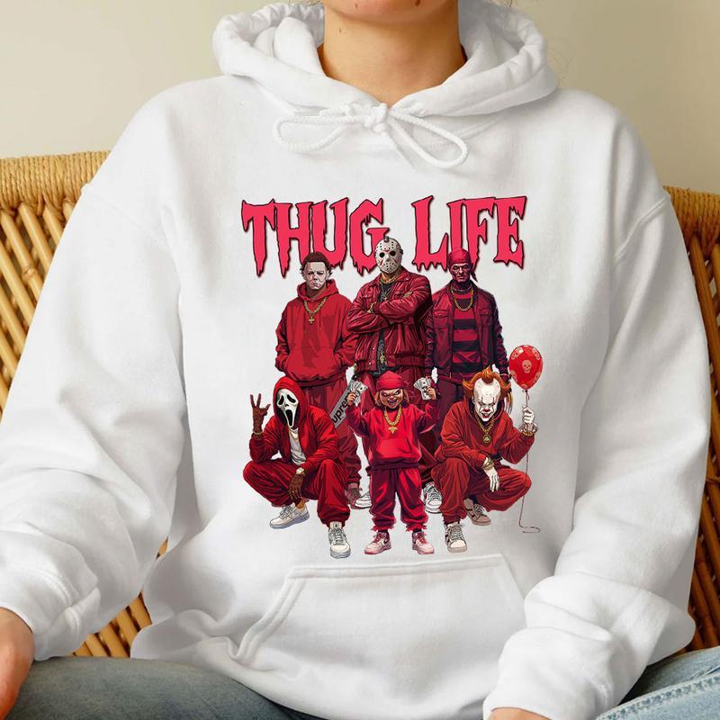 Thug Life Horror Characters Streetwear - Crewneck & Hoodie with Hip-Hop Inspired Graphic