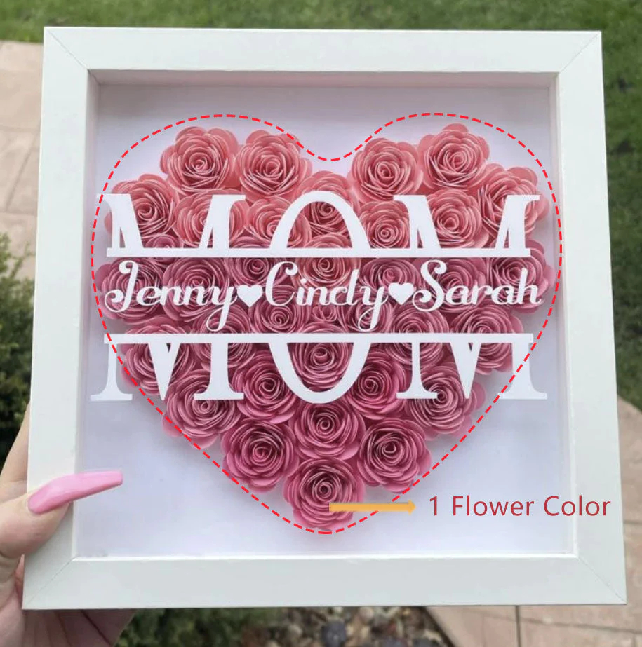 Mom Heart Shaped Monogram Flower Shadow Box Gift