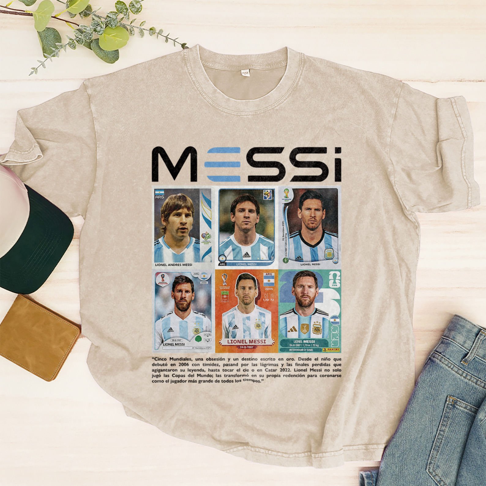 Messi 'GOAT Career' Collectible Card Washed Tee – Argentina Legend Series