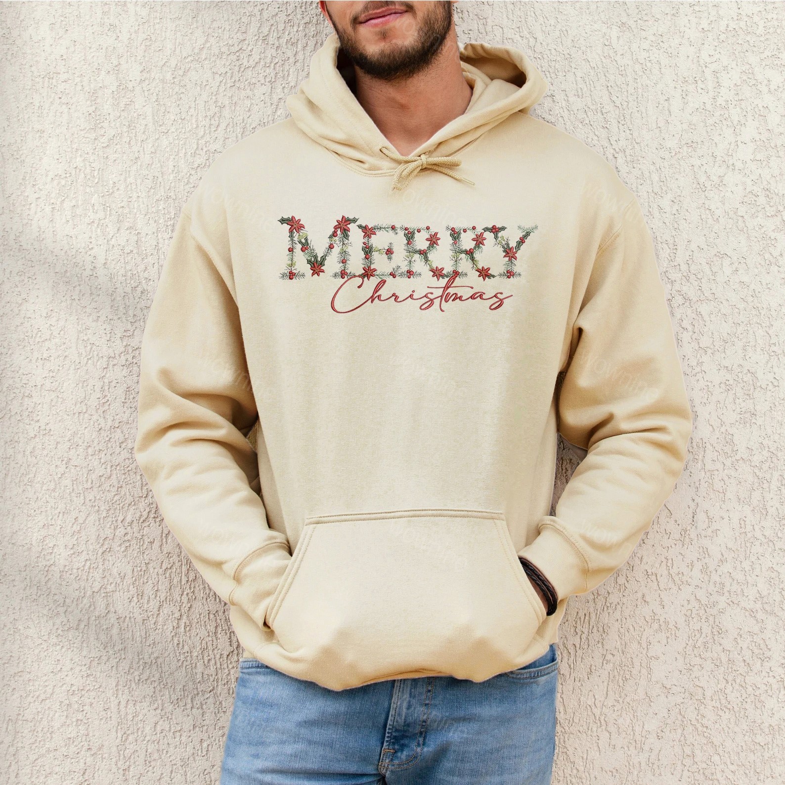 Embroidered Floral Merry Christmas Sweatshirt, Embroidered Christmas Crewneck Sweatshirt, Embroidered Floral Sweater