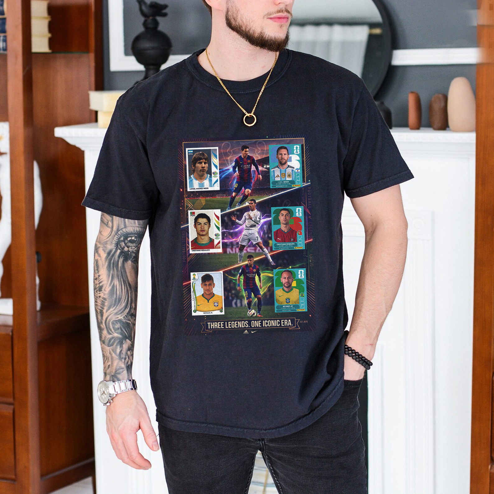 Iconic Era Football Legends Trading Card Graphic Tee – Three Legends One Era Vintage Soccer Shirt