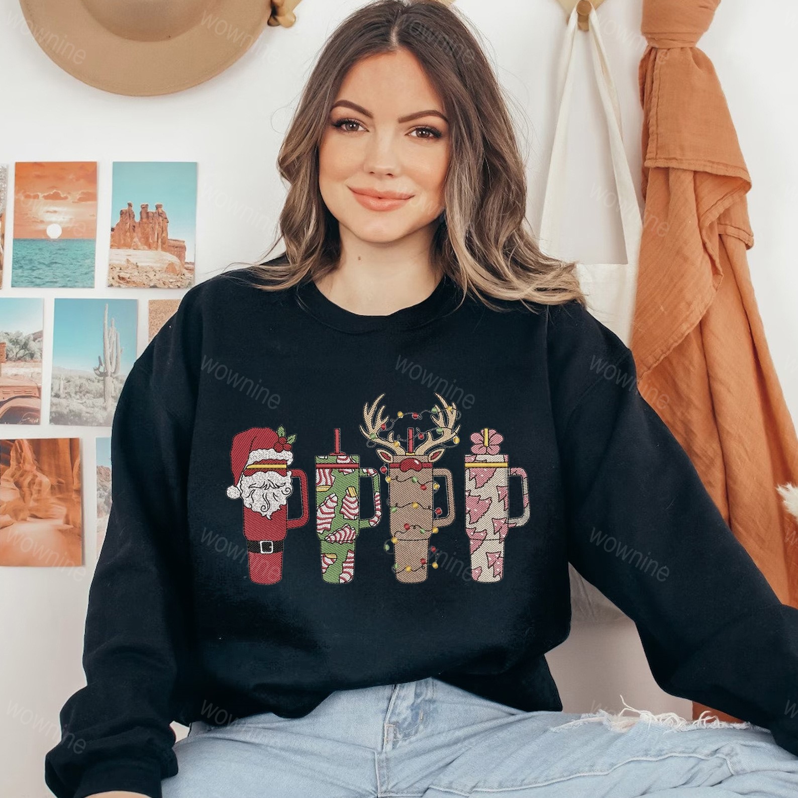 Christmas Coffee Cup Embroidered Sweatshirt, Winter Christmas Coffee Sweatshirt, Coffee Lover Gift