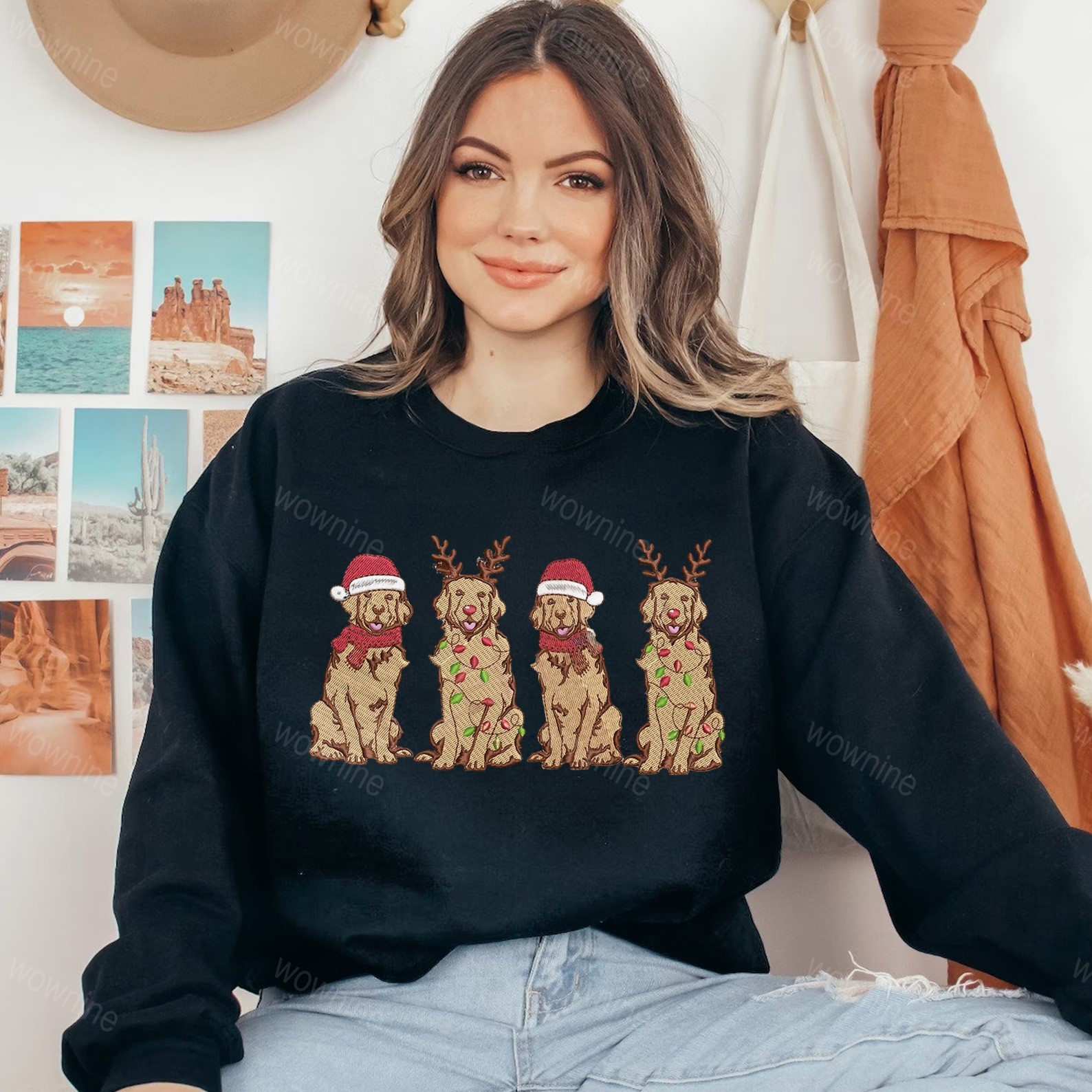 Christmas Dog Family Embroidered Sweatshirt, Cute Dogs Embroidered Hoodie, Dog Lover Embroidered Sweater