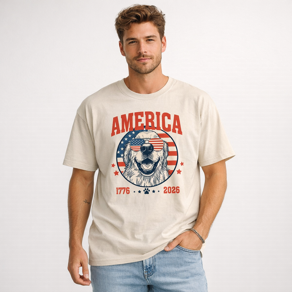 Personalized Dog America 1776–2026 T-Shirt – Custom Patriotic Pet Portrait Tee