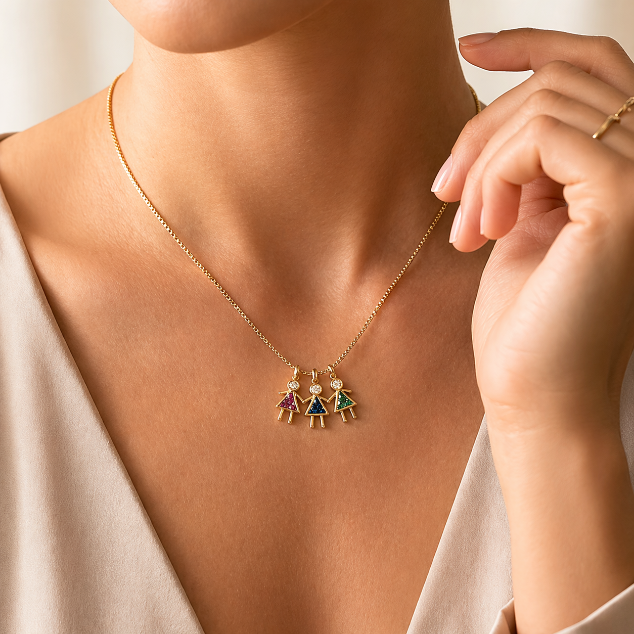 Personalized Birthstone Kids Charm Necklace - 14K Gold Plated Mother's Love Pendant, Sentimental Family Jewelry Gift