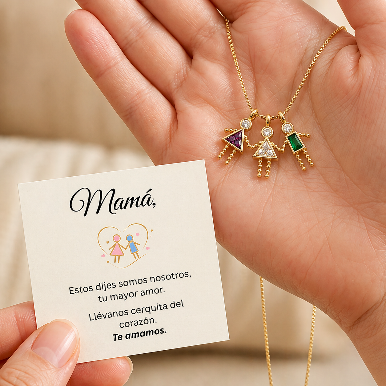 Personalized Birthstone Kids Charm Necklace - 14K Gold Plated Mother's Love Pendant, Sentimental Family Jewelry Gift