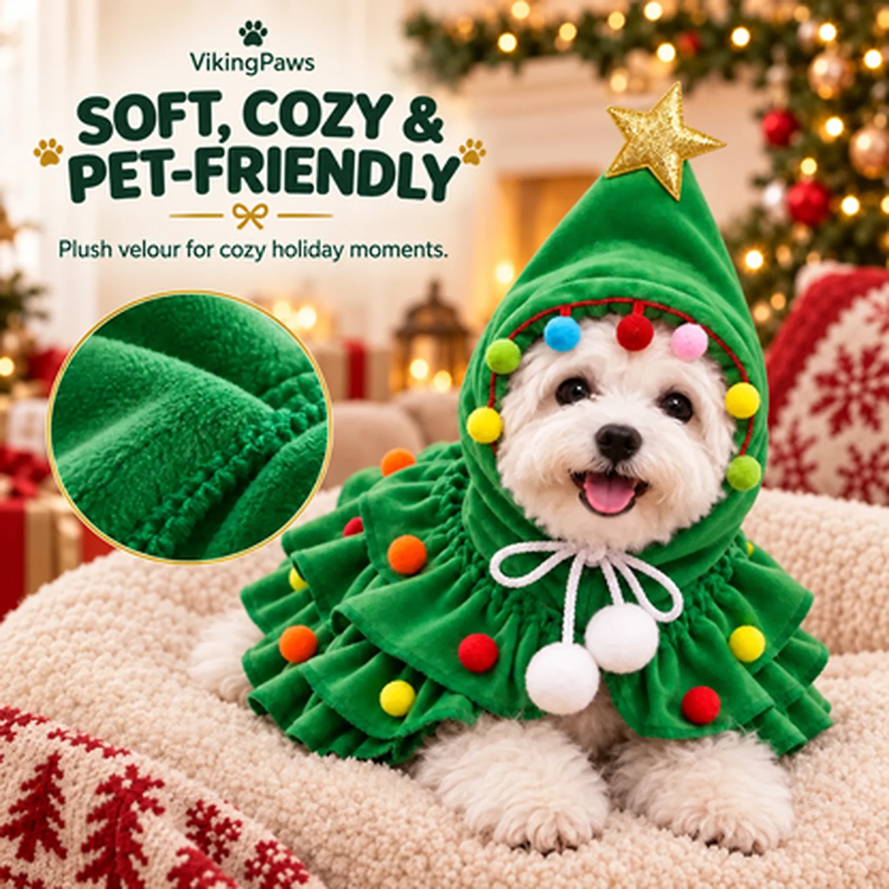 Festive Christmas Tree Pet Costume Cape