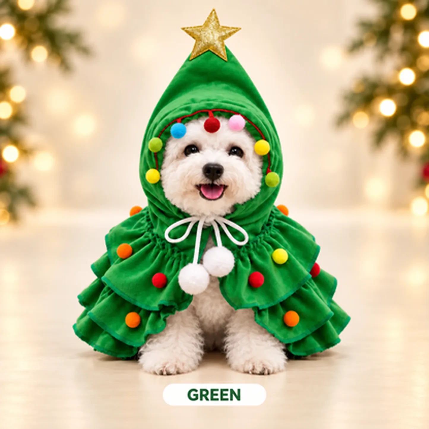 Festive Christmas Tree Pet Costume Cape