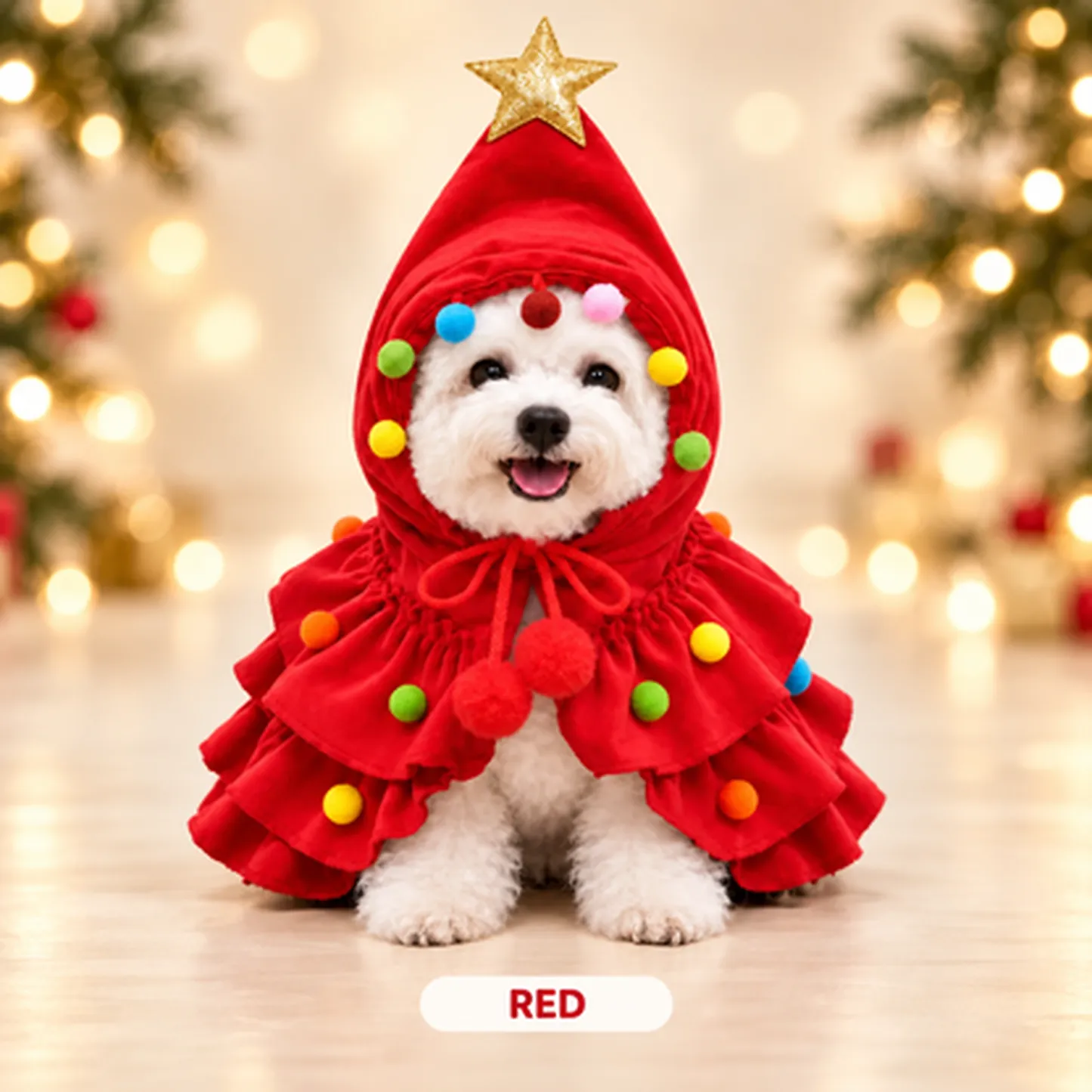 Festive Christmas Tree Pet Costume Cape