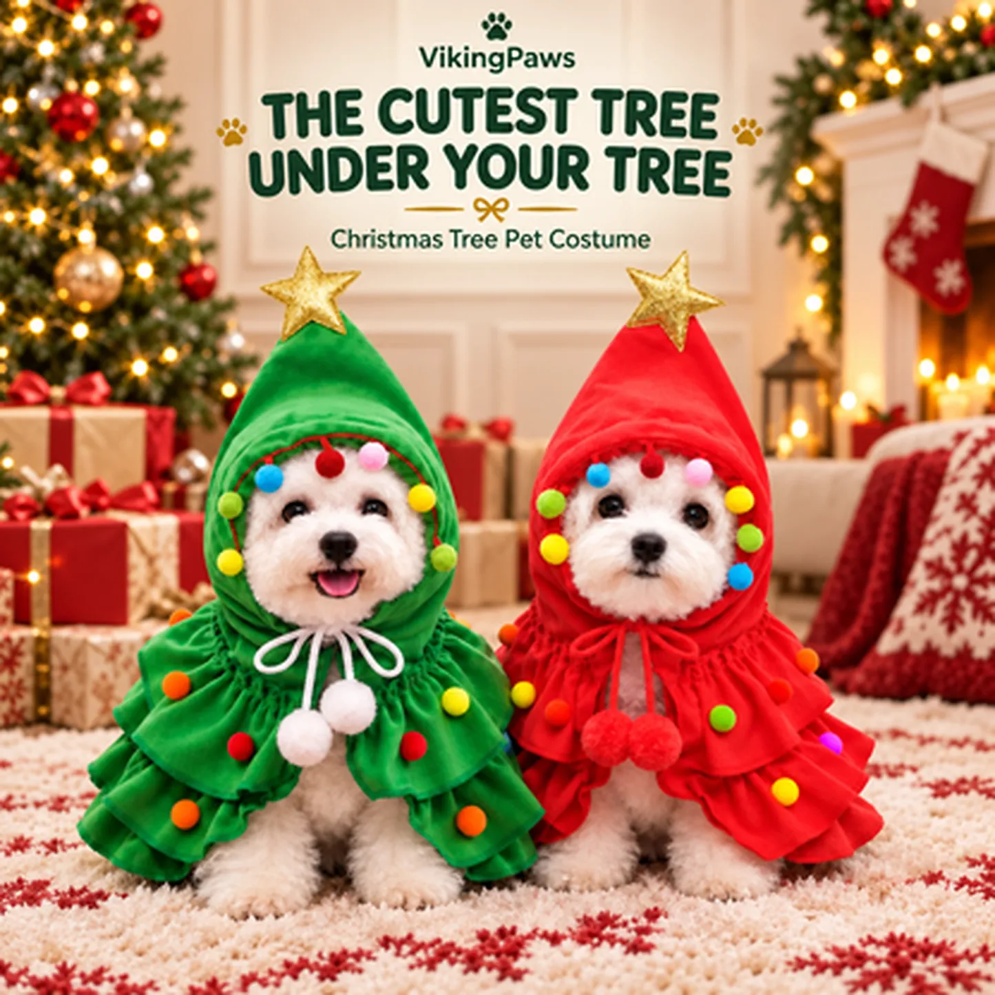 Festive Christmas Tree Pet Costume Cape
