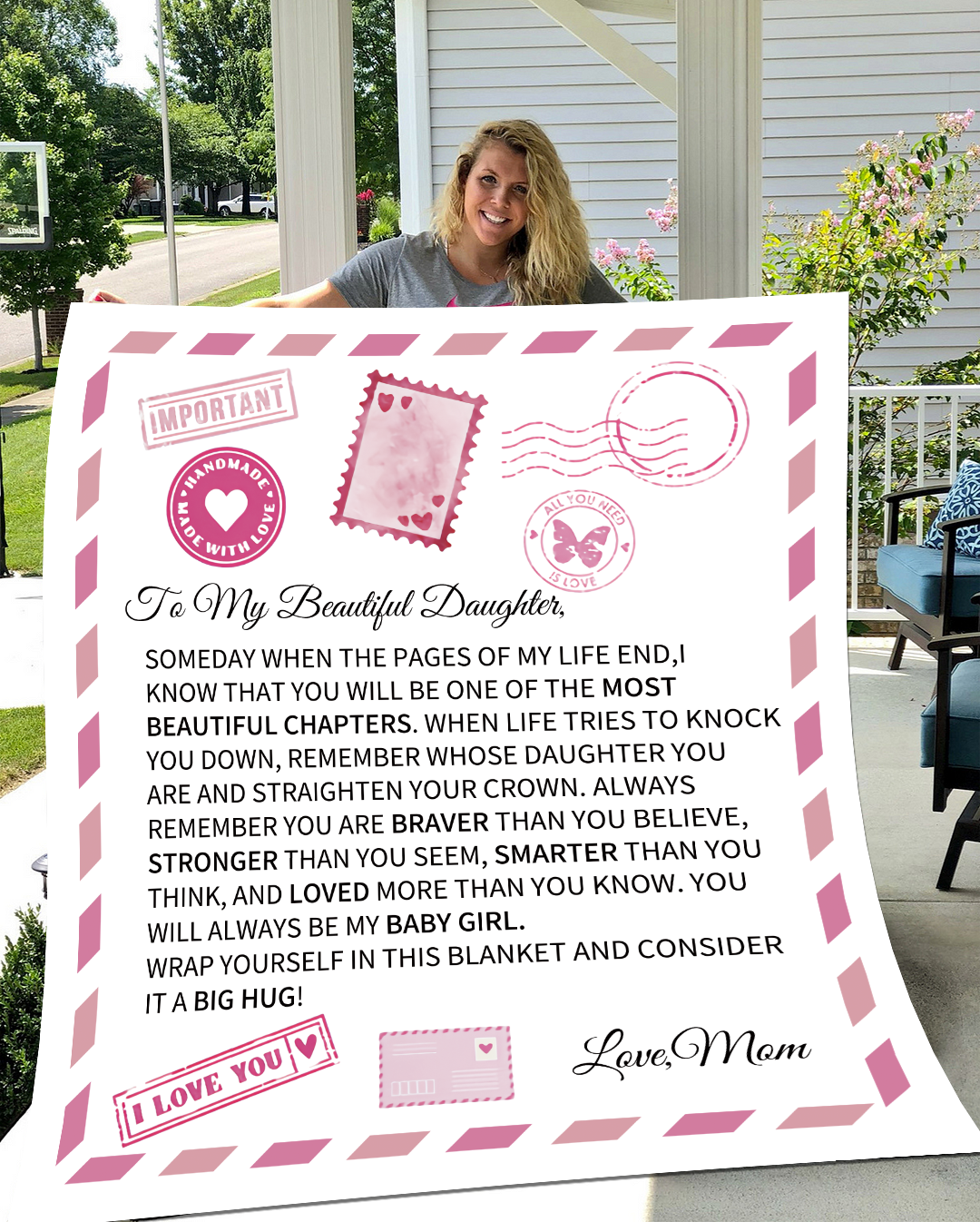TO MY BEAUTIFUL DAUGHTER LOVE COZY POSTCARD BLANKET|MY MOST BEAUTIFUL CHAPTER