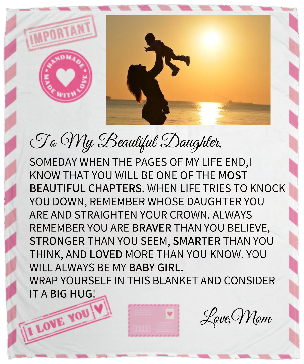 TO MY BEAUTIFUL DAUGHTER LOVE COZY POSTCARD BLANKET|MY MOST BEAUTIFUL CHAPTER
