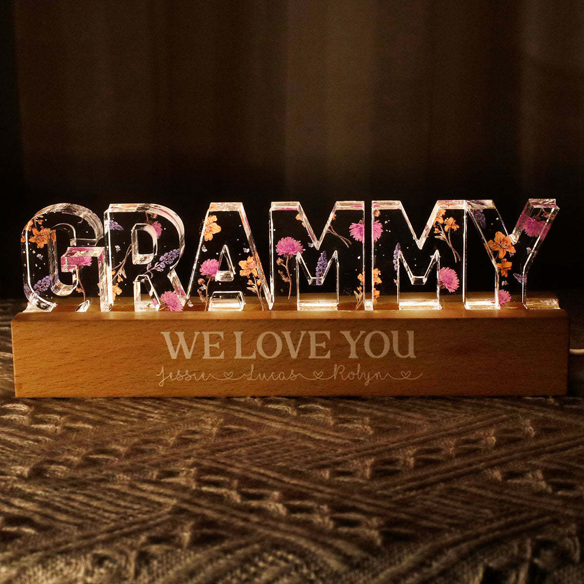 Custom Flower Printed LED Night Light, Birth Month Flower, Gift For Mom, Gift For Grandma