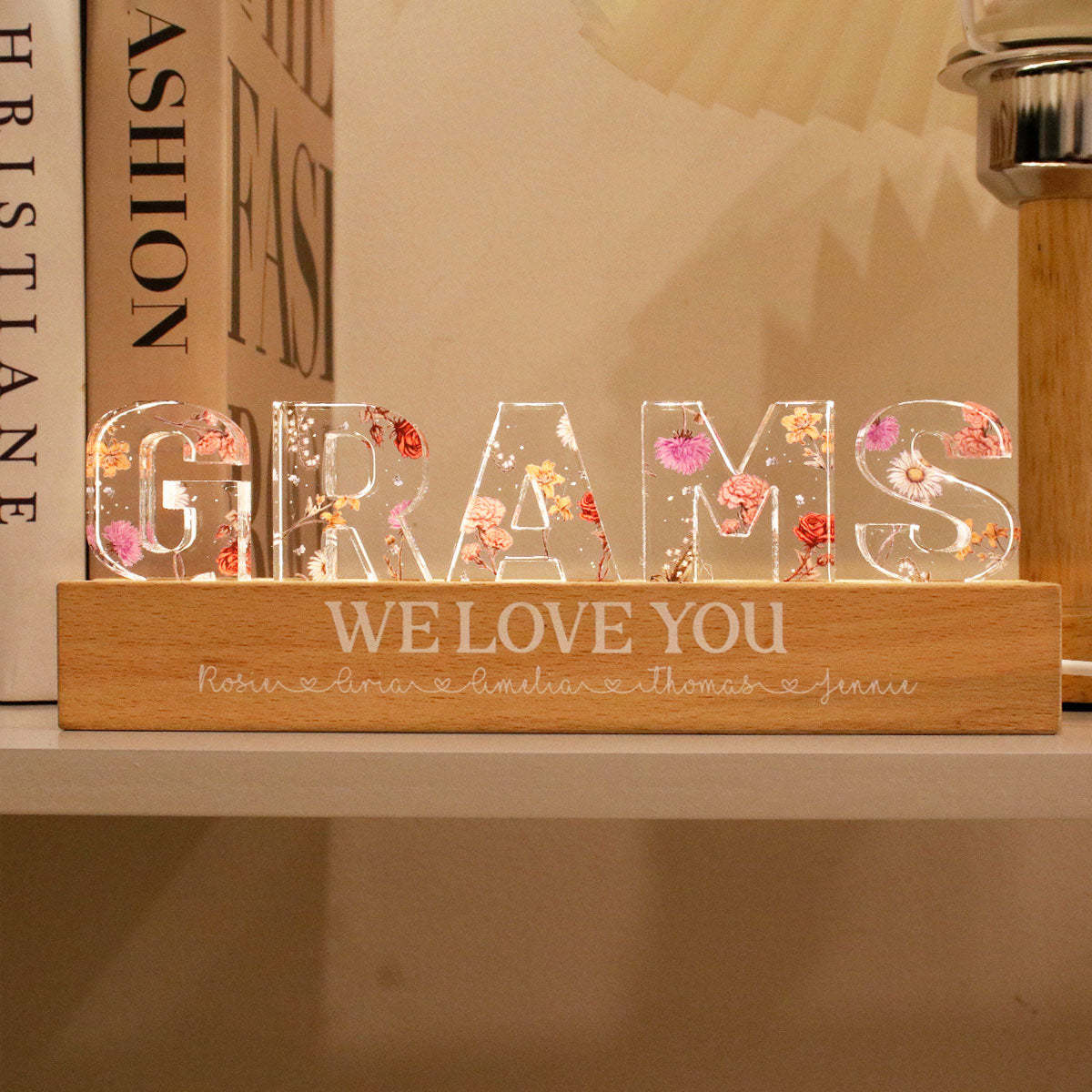 Custom Flower Printed LED Night Light, Birth Month Flower, Gift For Mom, Gift For Grandma