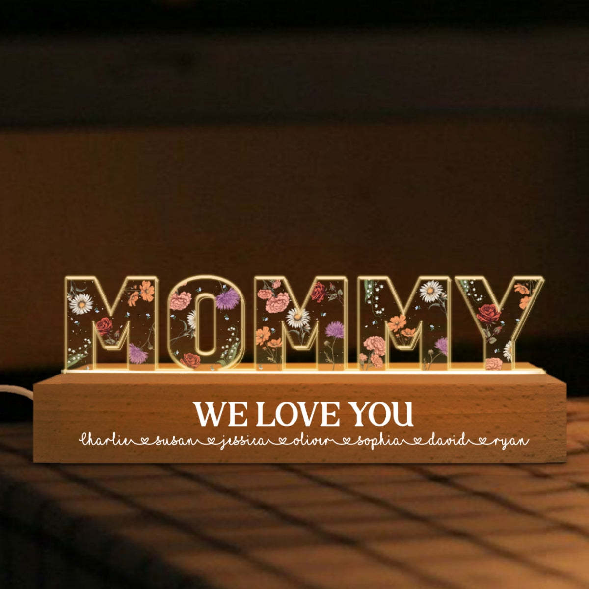 Custom Flower Printed LED Night Light, Birth Month Flower, Gift For Mom, Gift For Grandma
