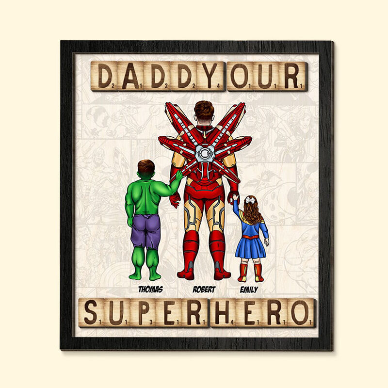 Personalized Wooden Frame Daddy Our Superhero with Optional Hero Cool Gift for Father's Day