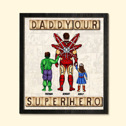 Personalized Wooden Frame Daddy Our Superhero with Optional Hero Cool Gift for Father's Day