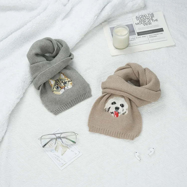 Custom Embroidered Any Pet Portrait Woven Scarf Christmas Gift for Pet Lovers