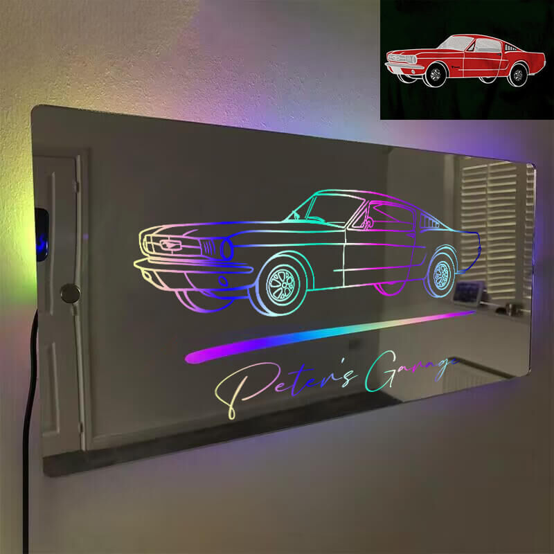 Personalized Mirror Light Custom Line Drawing Cool Gift For Car Lovers
